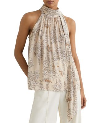 Women's Floral-Print Scarf-Neck Top