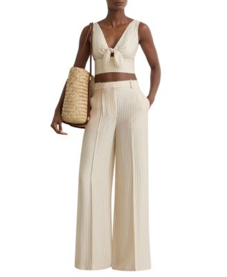 Women's Pinstripe Tie-Front Cropped Top