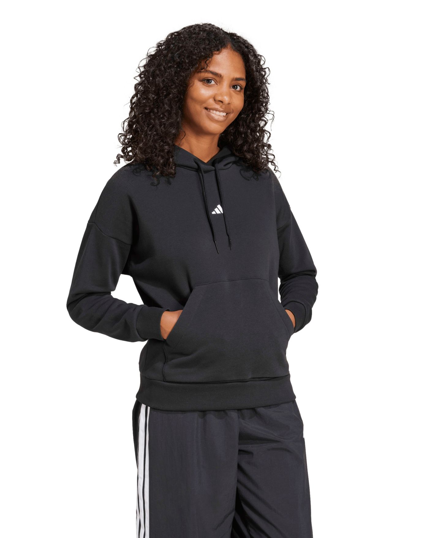 Женское худи adidas Essentials Long-Sleeve Logo, цвет: Чёрный / Белый — фото 2