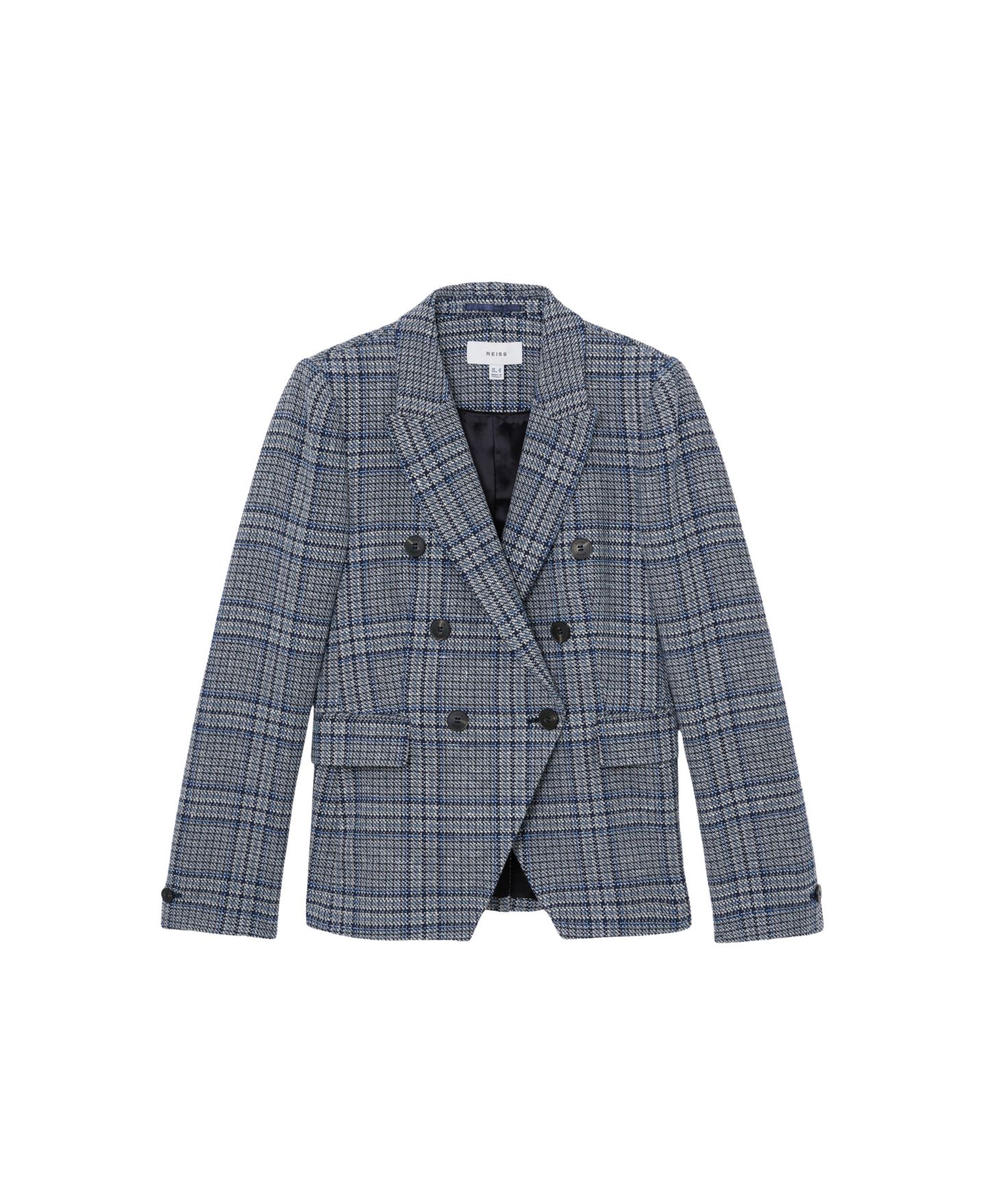 Женский пиджак REISS Double-Breasted Check Cotton-Linen Blazer, цвет: Тёмно-синий клетчатый — фото 4