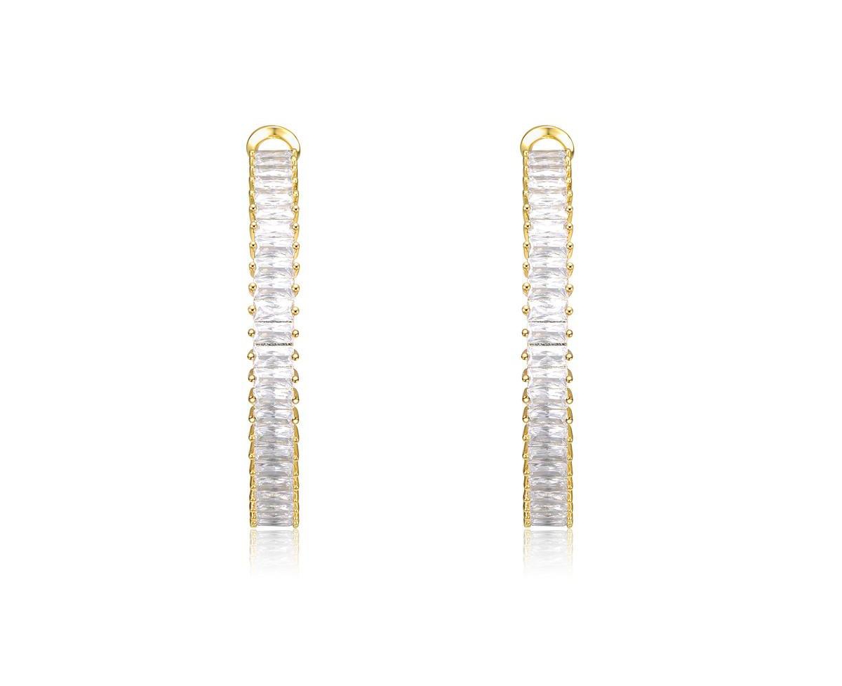 Rachel Glauber Elegant Emerald-Cut Cz Snap Hinge Hoop Statement Earrings