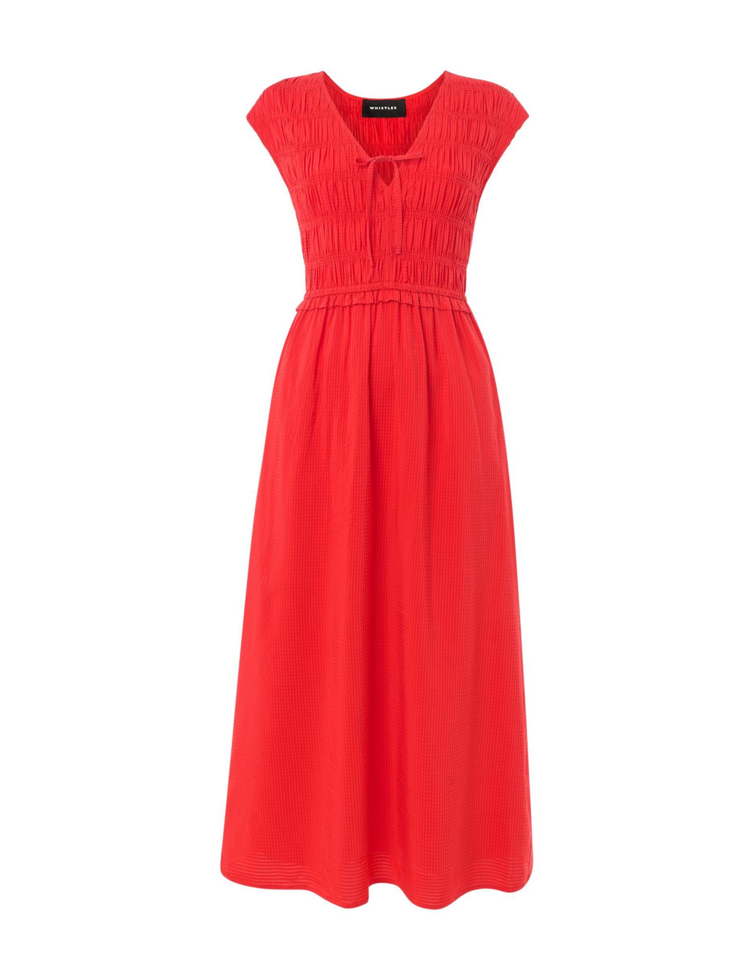 Women's Shirred Bodice V-Neck Midi Dress