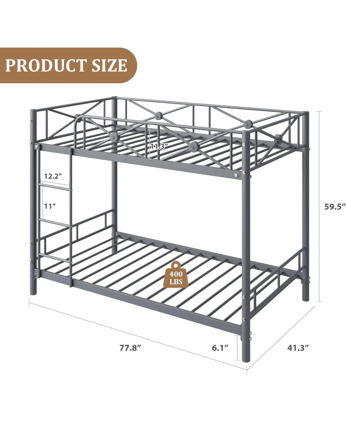 gaomon Twin Over Metal Bunk Bed, Heavy Duty Steel Bunkbeds with Safety Guardrails, Space-Saving