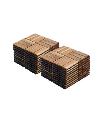 12-inch x 12-inch Acacia Wood Checker Pattern Interlocking Deck Tiles