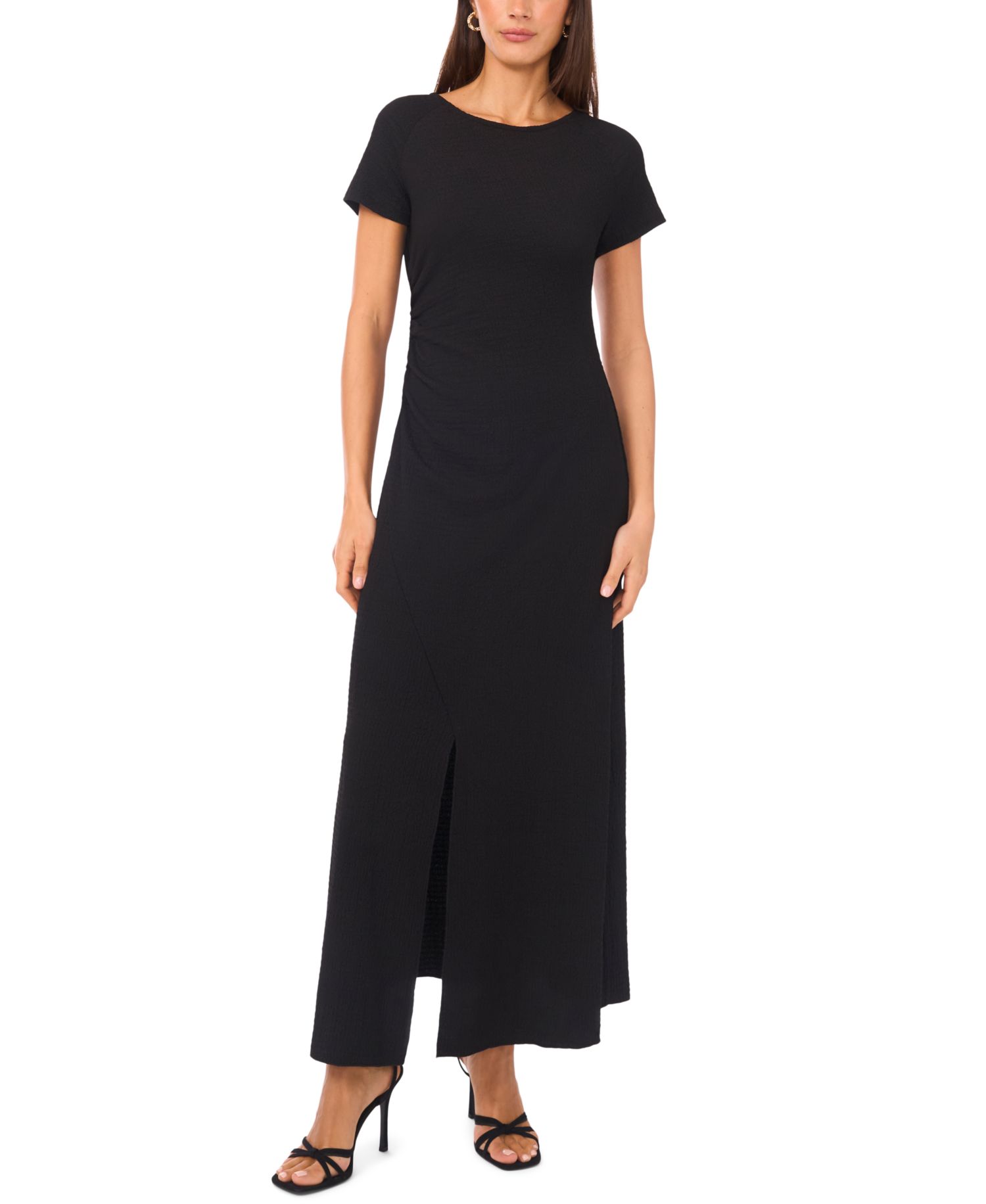 Women's Short-Sleeve Side Ruched Asymmetrical Maxi Dress