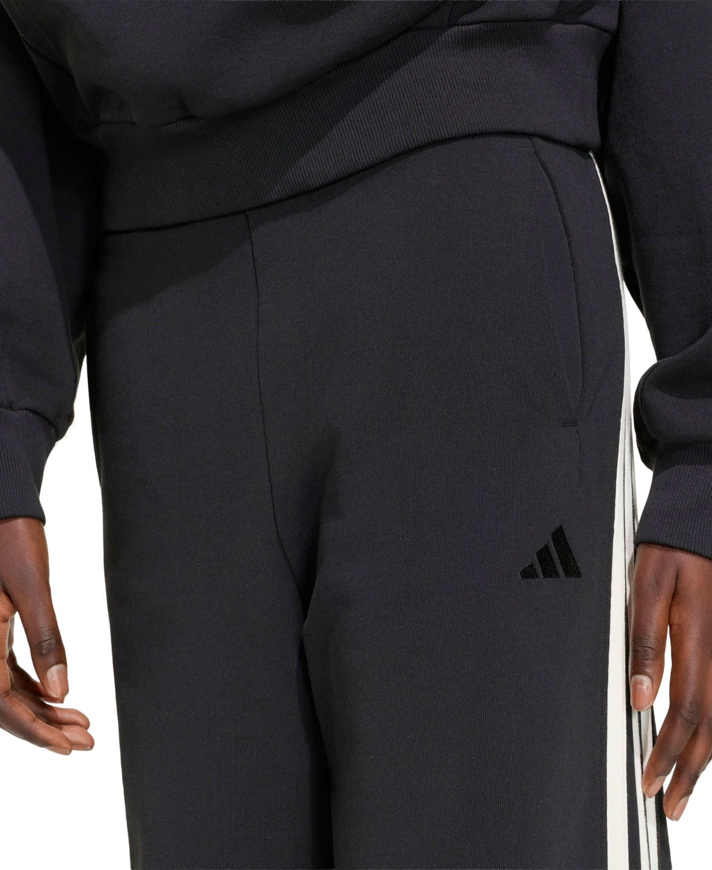 Женские брюки adidas 3-Stripes Wide, цвет: Чёрный / Молочный белый — фото 3
