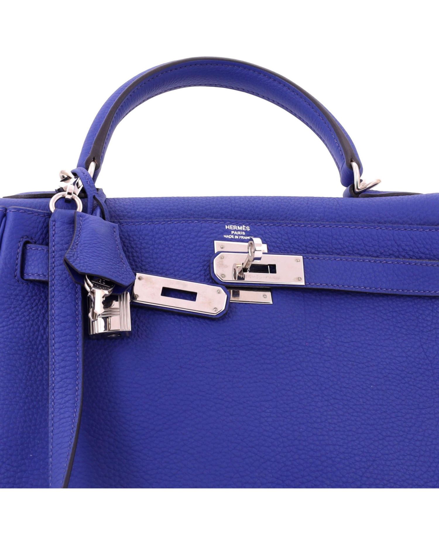Kelly 28 Handbag Blue Togo with Palladium Hardware