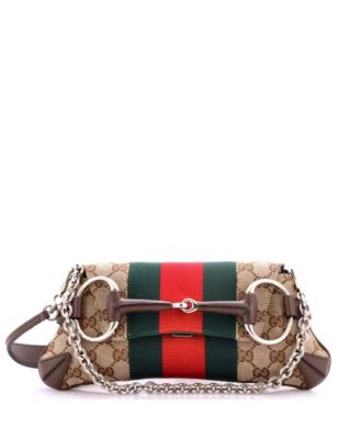 Small Horsebit NM Web Chain Clutch GG Canvas