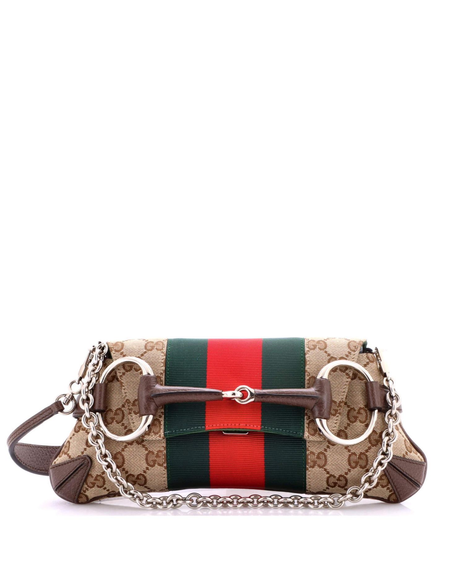 Small Horsebit NM Web Chain Clutch GG Canvas
