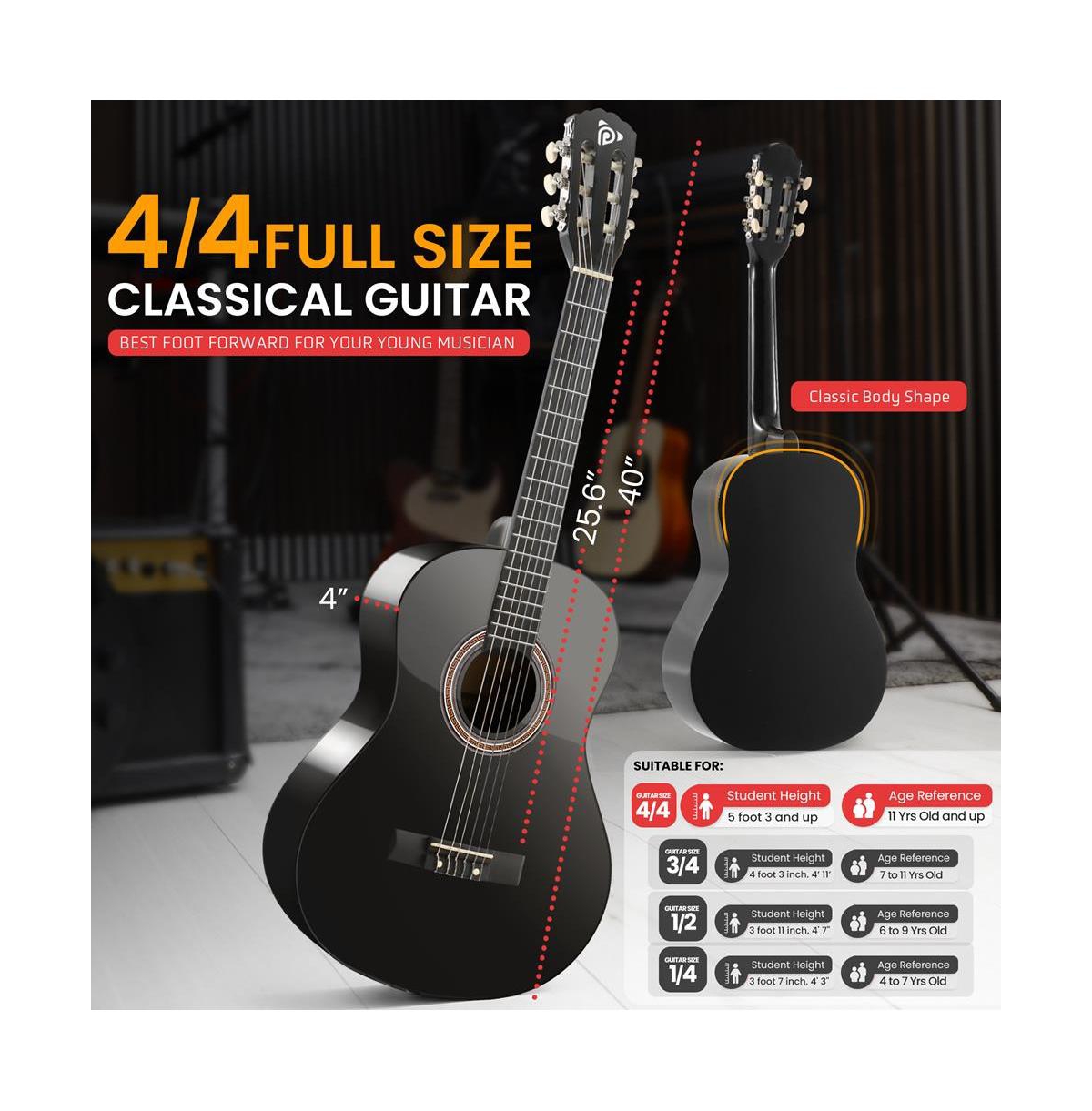 Pyle 39" 6-String Classical Acoustic Guitar for Beginners & Adults with Accessory Kit