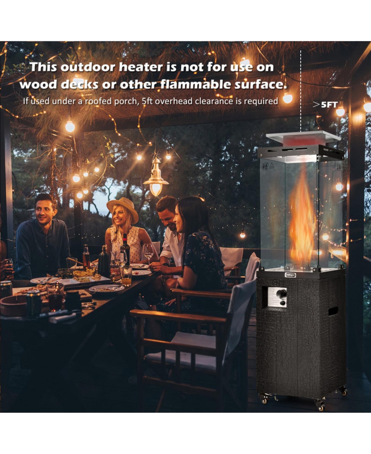 Gouun 41000 Btu Propane Patio Heater with Metal Hood and Lockable Wheels