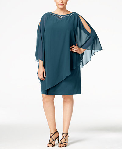 SL Fashions Plus Size Embellished Capelet Dress