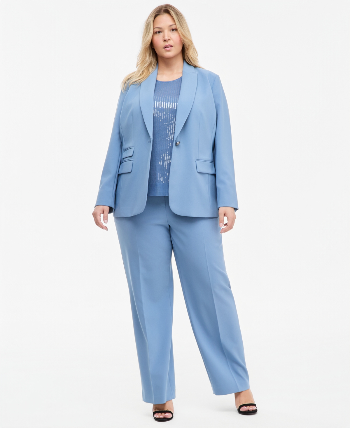 Anne Klein Plus Notched-Collar Single-Button Lined Blazer