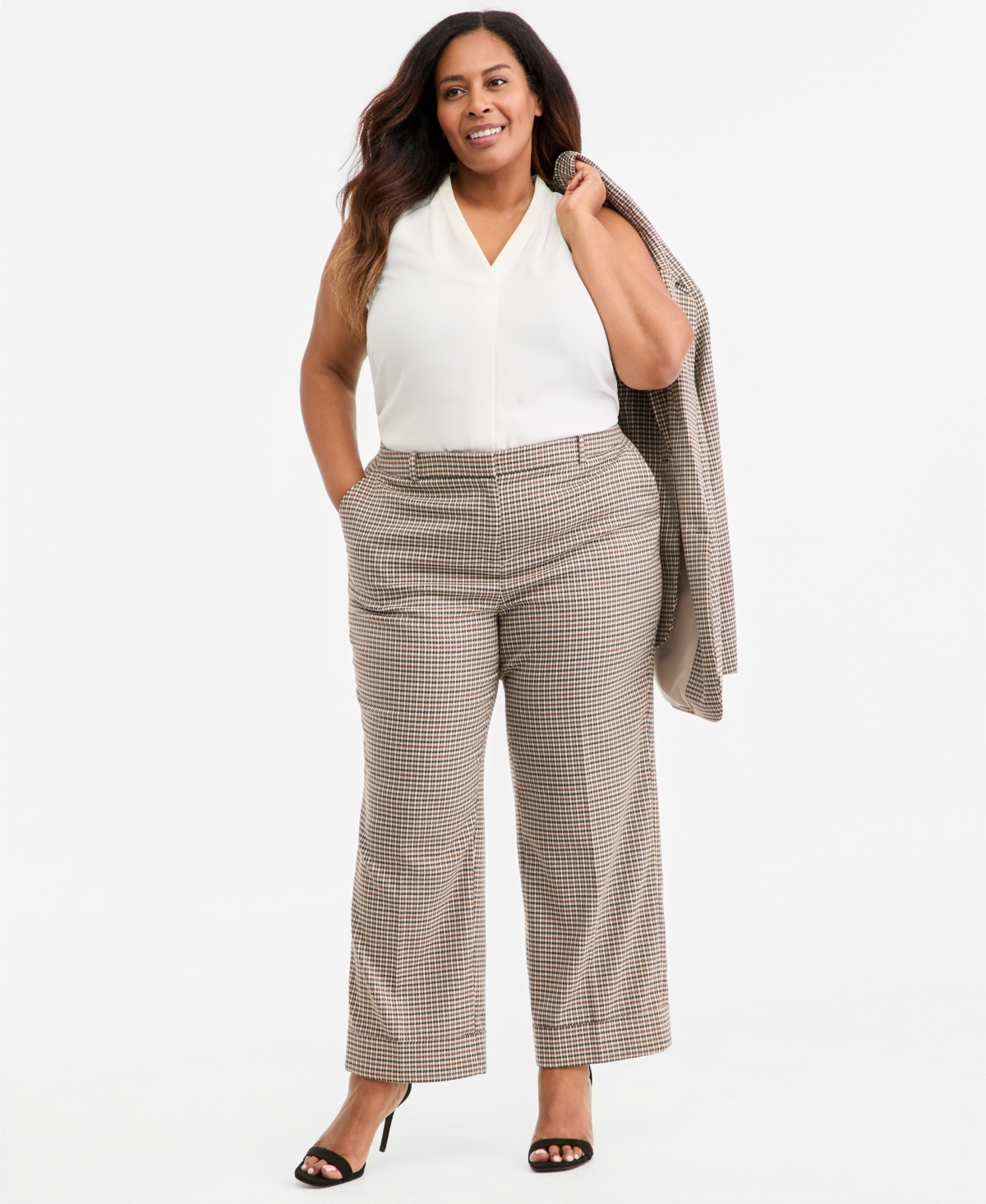 Anne Klein Plus Mid-Rise Cuffed-Hem Trousers