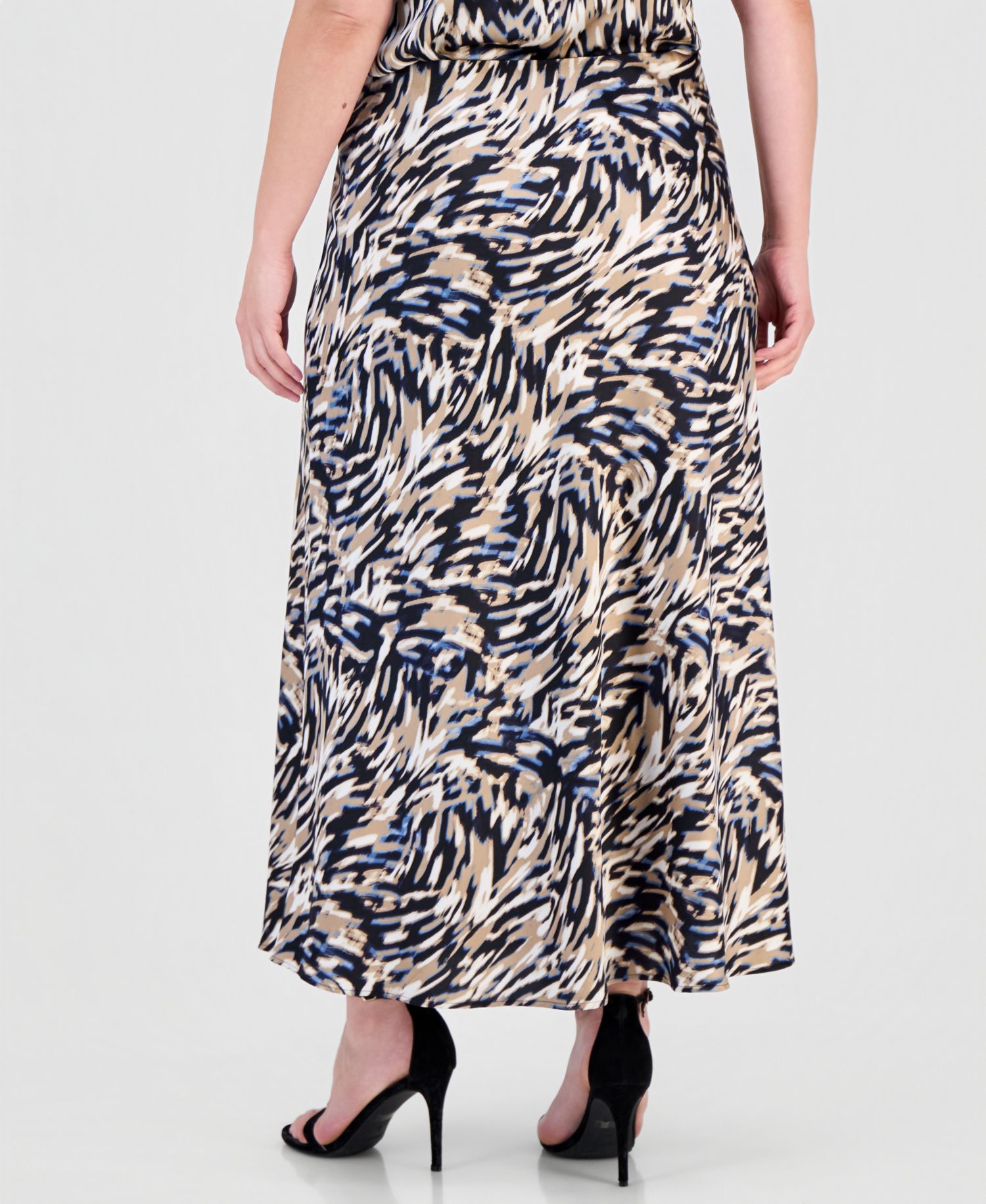 Plus Size Printed A-Line Midi Skirt