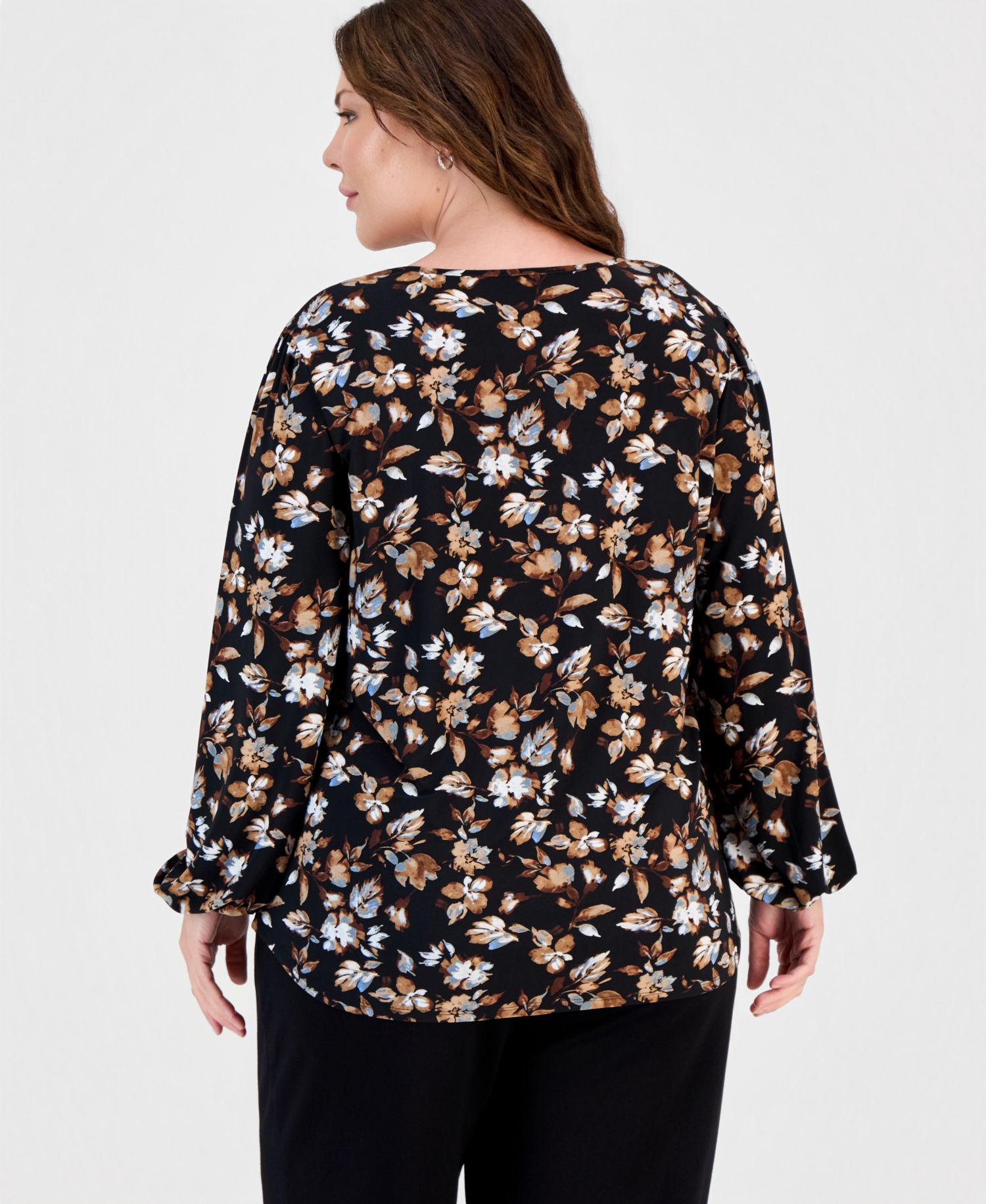 Plus Size Keyhole-Neck Long-Sleeve Knit Top
