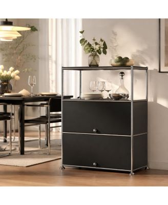 4-Tier Modular Metal Storage Cabinet, Modern Accent Sideboard with Doors and Open Shelves for Home & Office