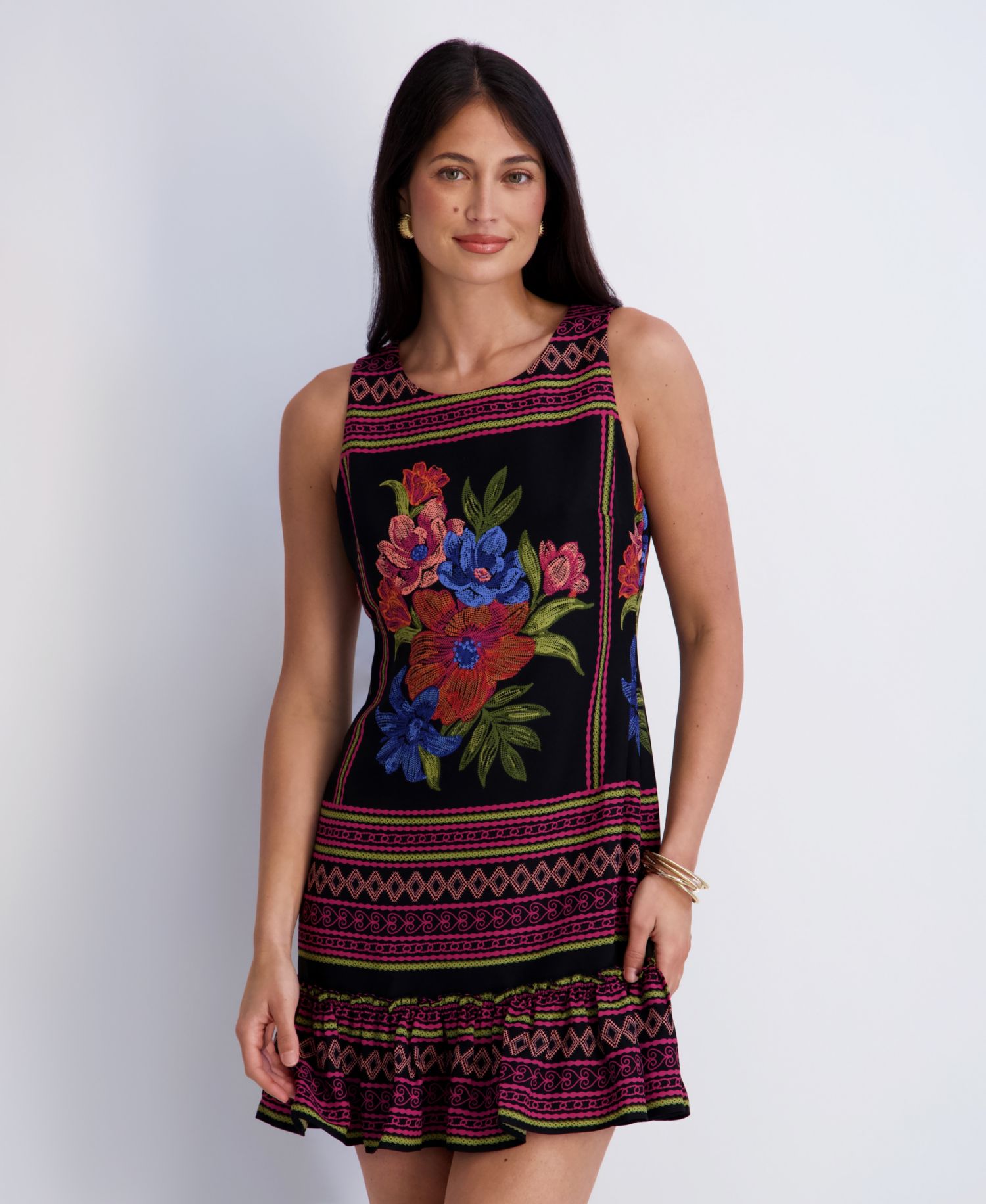Women's Printed Crewneck Mini Dress