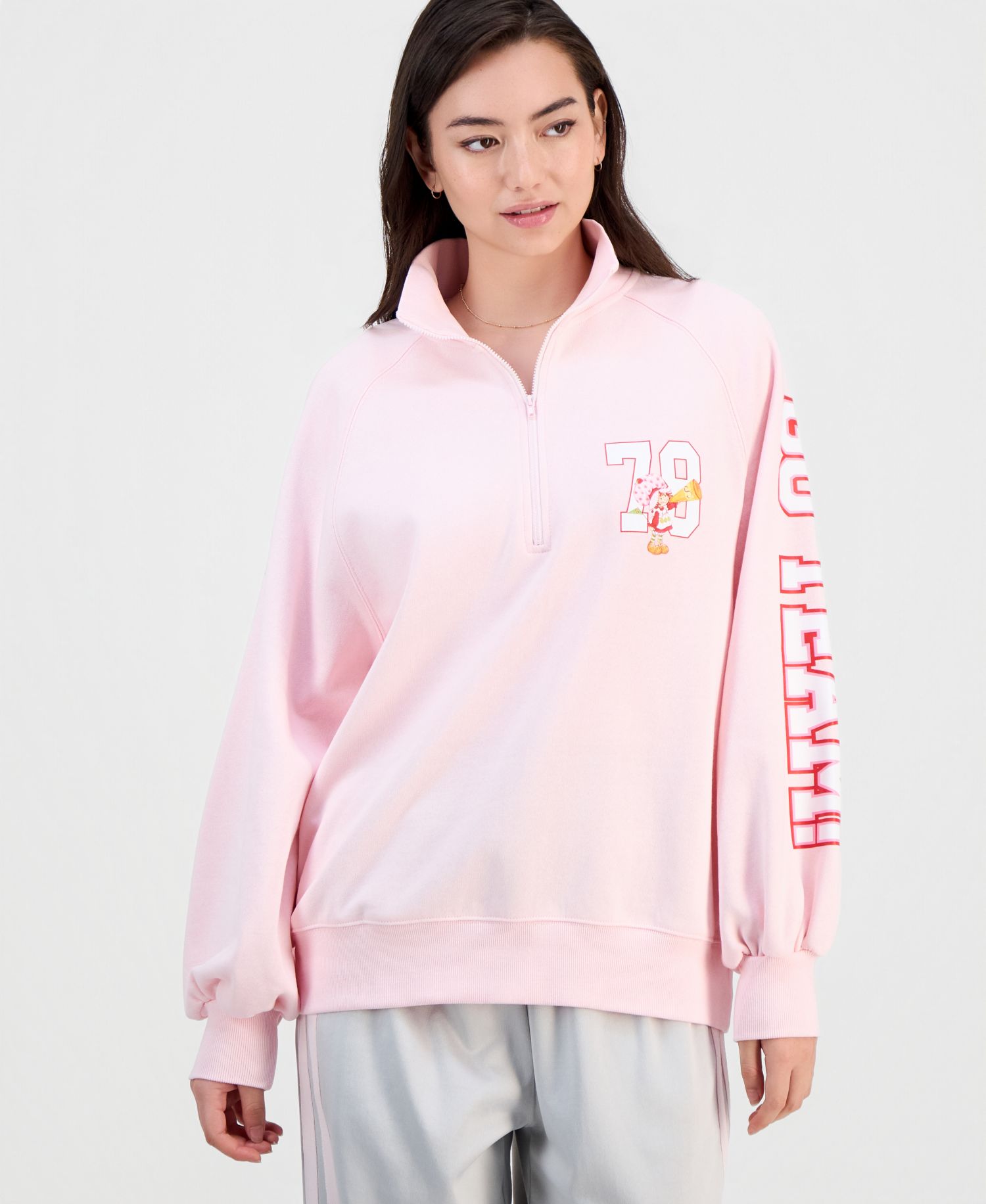 Juniors' Quarter-Zip Long-Sleeve Fleece Sweatshirt
