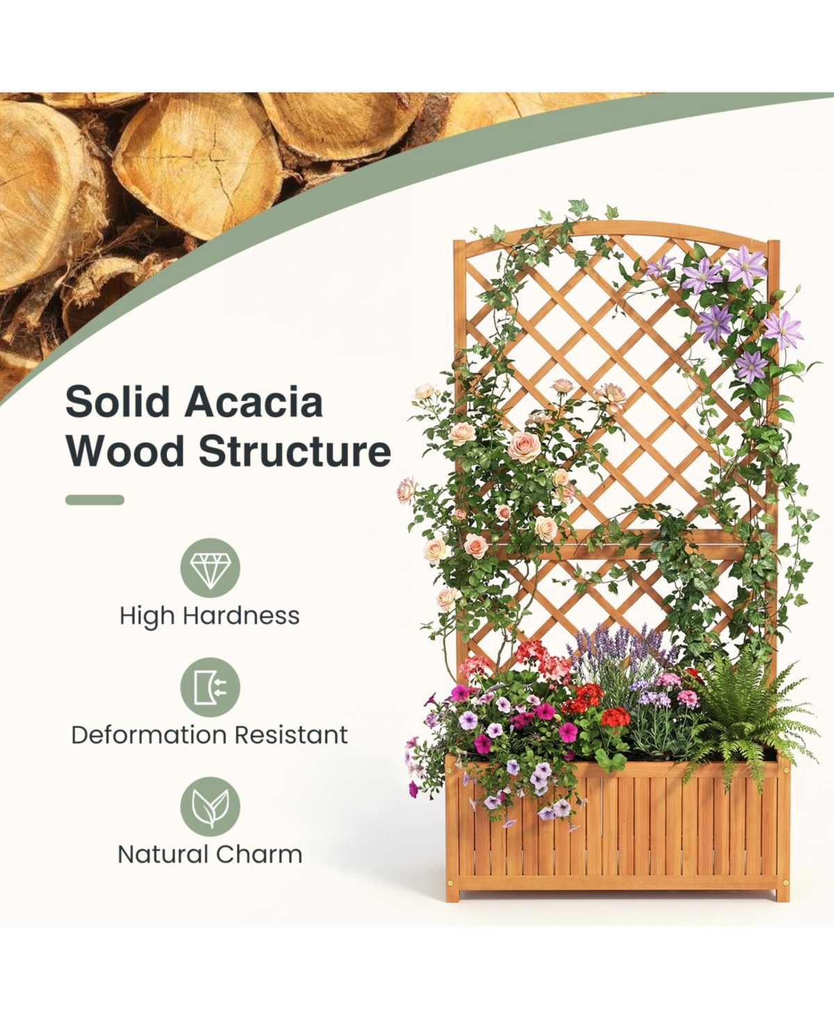 Sugift Wooden Raised Garden Bed with Trellis 63 Inch Tall Garden Planter