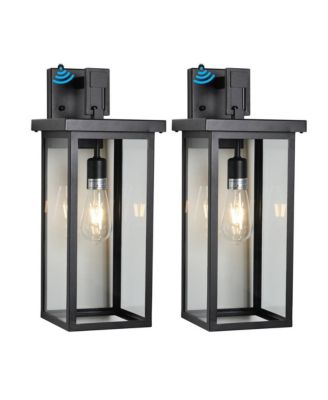 2 Pack 20 Inch Modern Outdoor Wall Lantern Black Metal Clear Glass with Ambient Light Sensor Weatherproof Sconce Garage Entryway E26 Bulb