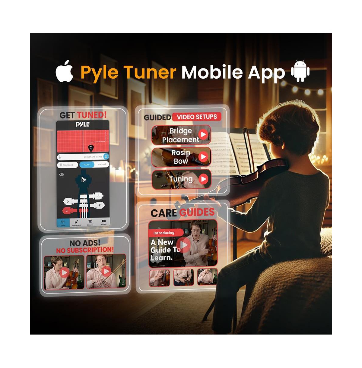 Pyle 1/2 Size Beginner Violin Starter Kit, Violin Starter Package with Travel Case & Bow, Extra Strings, Digital Tuner, Shoulder Rest