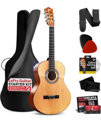 Left-Handed Beginner Acoustic Guitar Kit - 3/4 Junior Size 36" All-Wood Guitar with Accessories, Tuner App & Lessons, Natural Gloss
