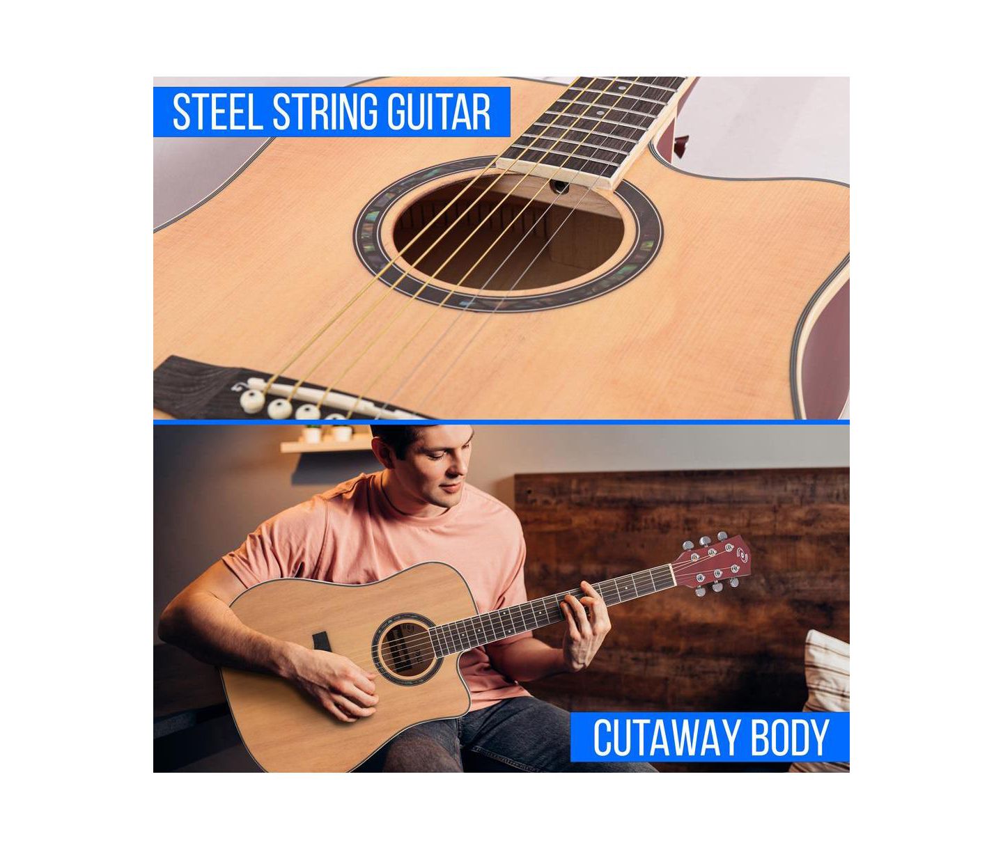 Детские игрушки Pyle 41" Acoustic Guitar Kit with Cutaway Body, Accessory Pack - Natural Finish, PGA480NT — фото 2
