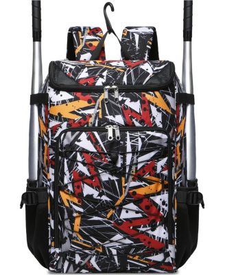 Geometric Pattern Youth Baseball and Softball Gear Backpack - For Ages 8-14, Large Bat Bag with Ventilated Shoe Compartment for Players