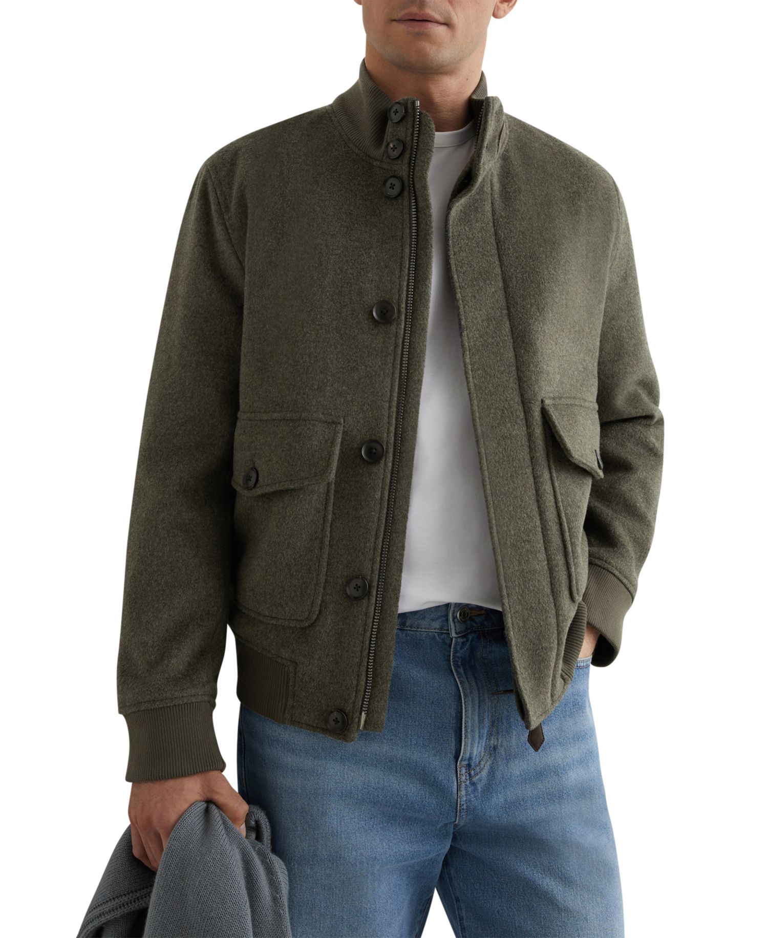 Men's Hadley Wool-Blend Funnel-Neck Bomber Jacket