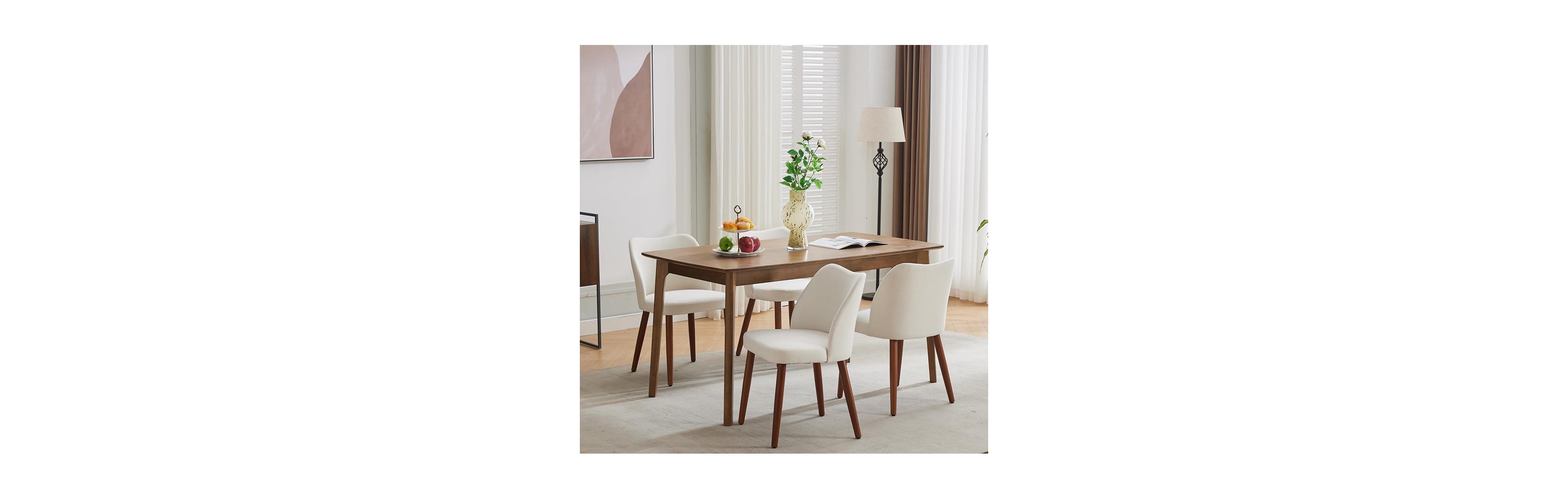 gaomon Set of 4 Linen Upholstered Dining Chairs with Wing Backrest and Solid Wood Legs, Wooden Kitchen Chairs