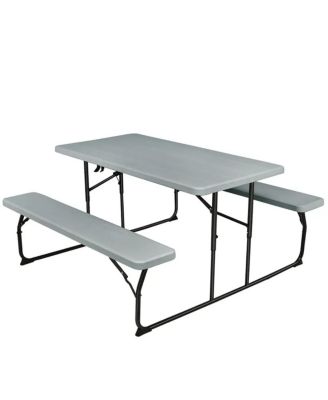 Folding Picnic Table Set with Benches, Indoor Outdoor HDPE Table
