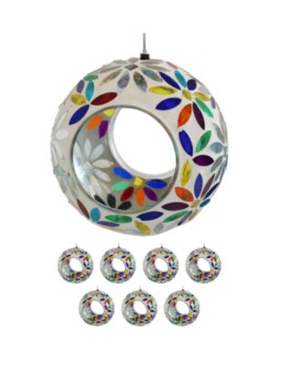 Outdoor Garden Patio Round Glass with Mosaic Design Hanging Fly-Through Bird Feeder