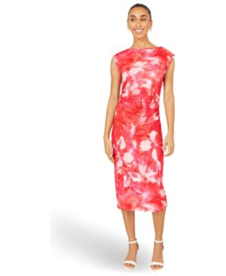 Women's Mesh Ruched Bodycon Midi Dress