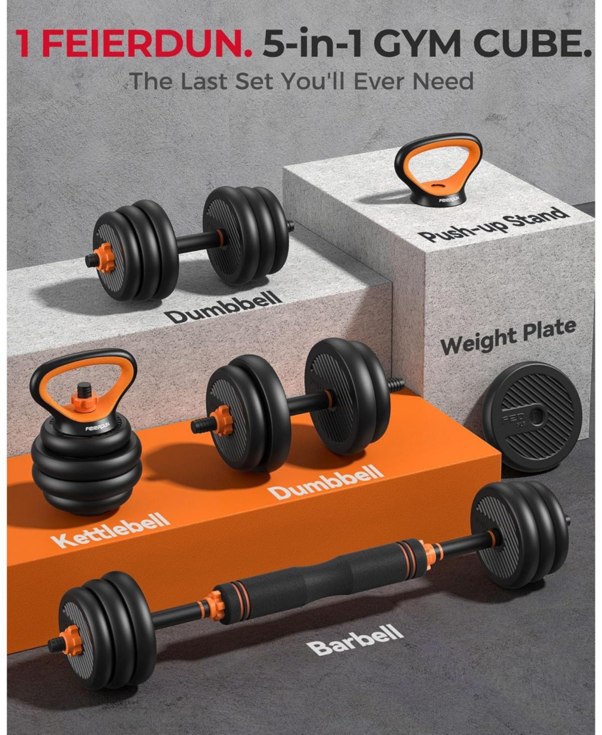 Fed Fitness Adjustable Dumbbells, Weight Set with Connector, 5 in 1 Dumbbells Set (Barbell, Kettlebells, Push up Stand
