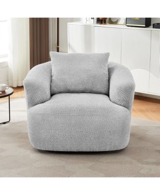 360degree(s) Swivel Sofa Chair, 38.2" Upholstered Barrel Chair with Deep Seating and a Throw Pillow for Living Room, Bedroom