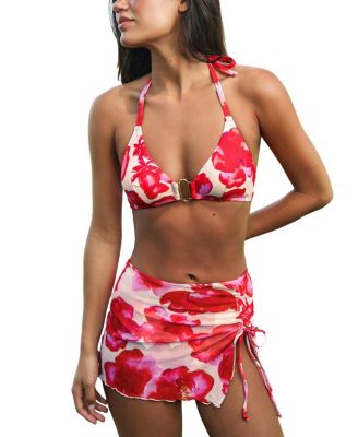 Women's Floral Halter Bikini Set with Sarong