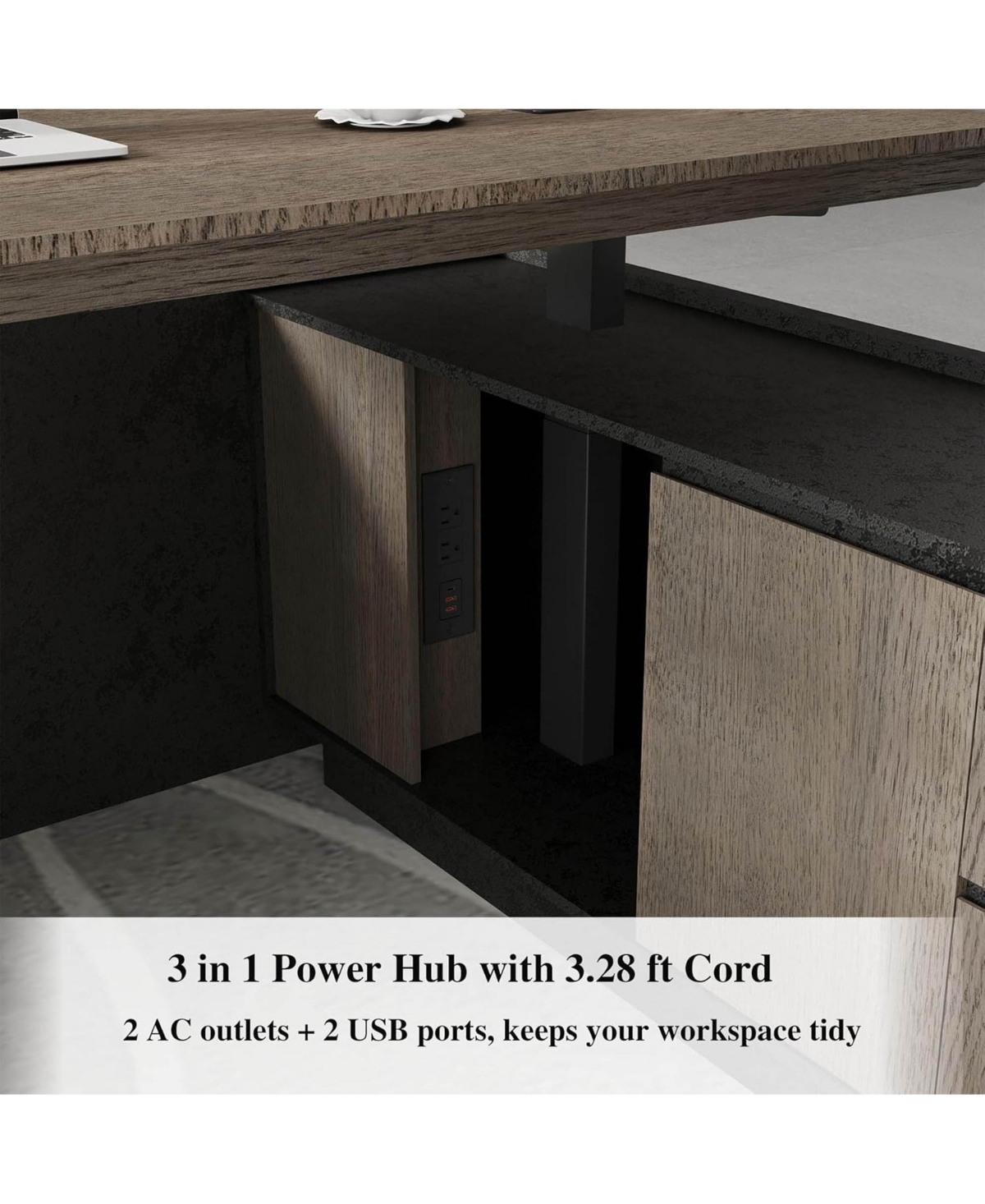 Logicfox Adjustable Executive Desk with Drawers File Cabinets Led Light