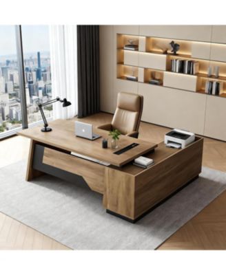 Modern Executive Desk with Drawers and Printer Shelf Configurable Length 70.8" or 78.7