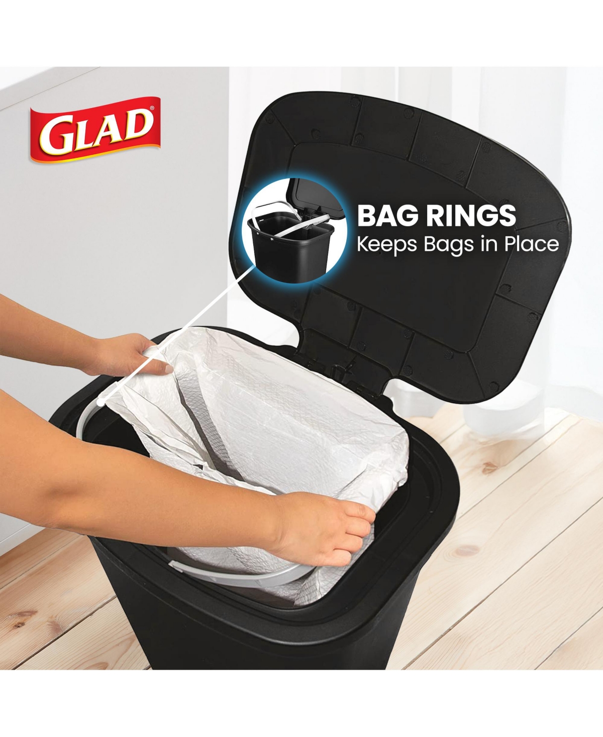 Glad Kitchen Trash Can with Lid, Foot Pedal and Garbage Bag Rings, 20 Gallon
