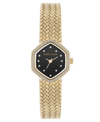 Women's Quartz Hexagonal Gold-Tone Stainless Steel Mesh Crystal Bracelet Watch 21.5mm
