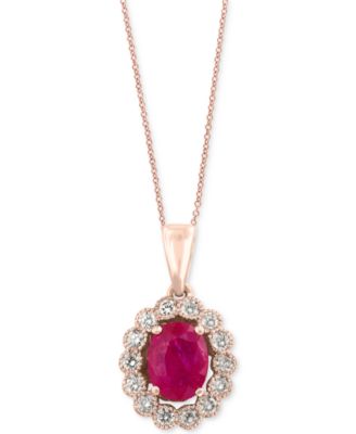 EFFY Collection - Certified Ruby (1-3/8 ct. t.w.) and Diamond (3/8 ct. t.w.) Bezel Pendant Necklace in 14k Rose Gold