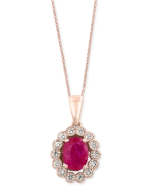 image of Amore by Effy Certified Ruby (1-3/8 ct. t.w.) and Diamond (3/8 ct. t.w.) Bezel Pendant Necklace in 14k Rose Gold, Created for Macy-s