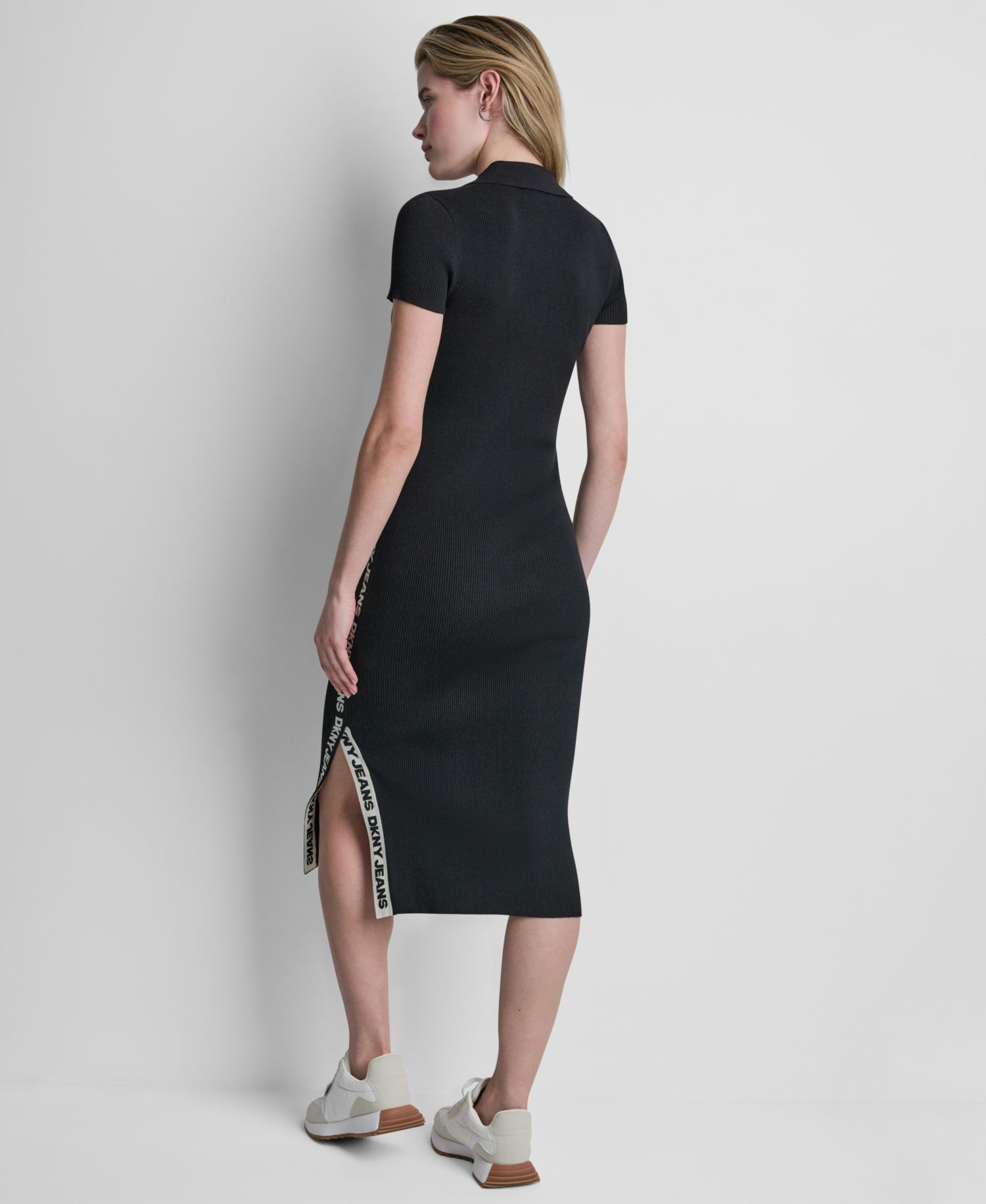 Women's Side Logo Short-Sleeve Rib Midi Dress