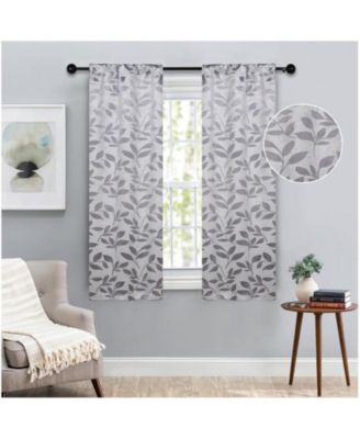 Leaves Machine Washable Room Darkening Blackout Curtains, Set of 2
