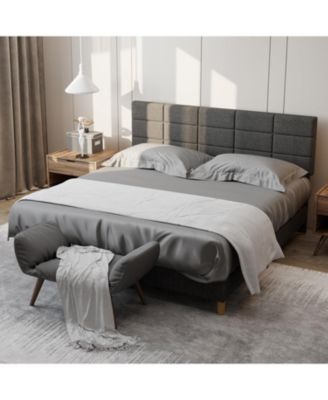 Twin Linen Platform Bed with Headboard, 700 lb Support