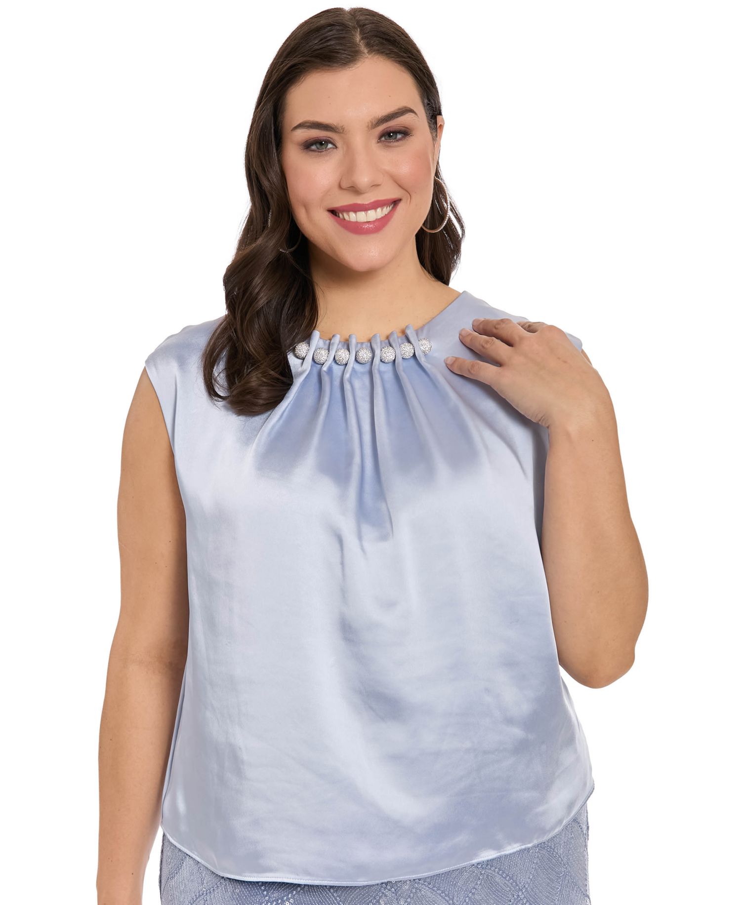 Plus Tucked Beaded Neckline Sleeveless Top