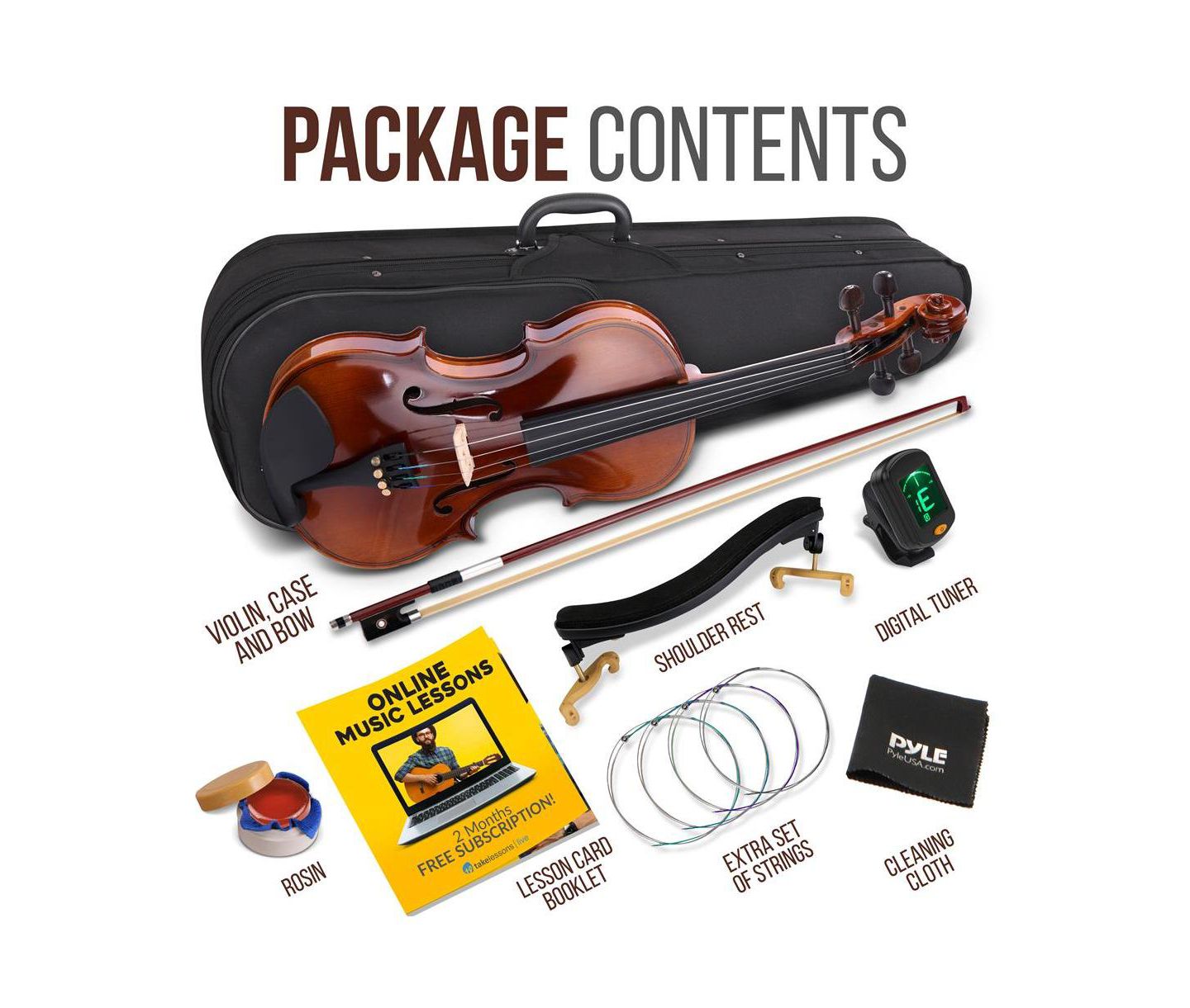 Детские игрушки Pyle 4/4 Student Digital Tuner Violin Kit, Ages 5+ — фото 8