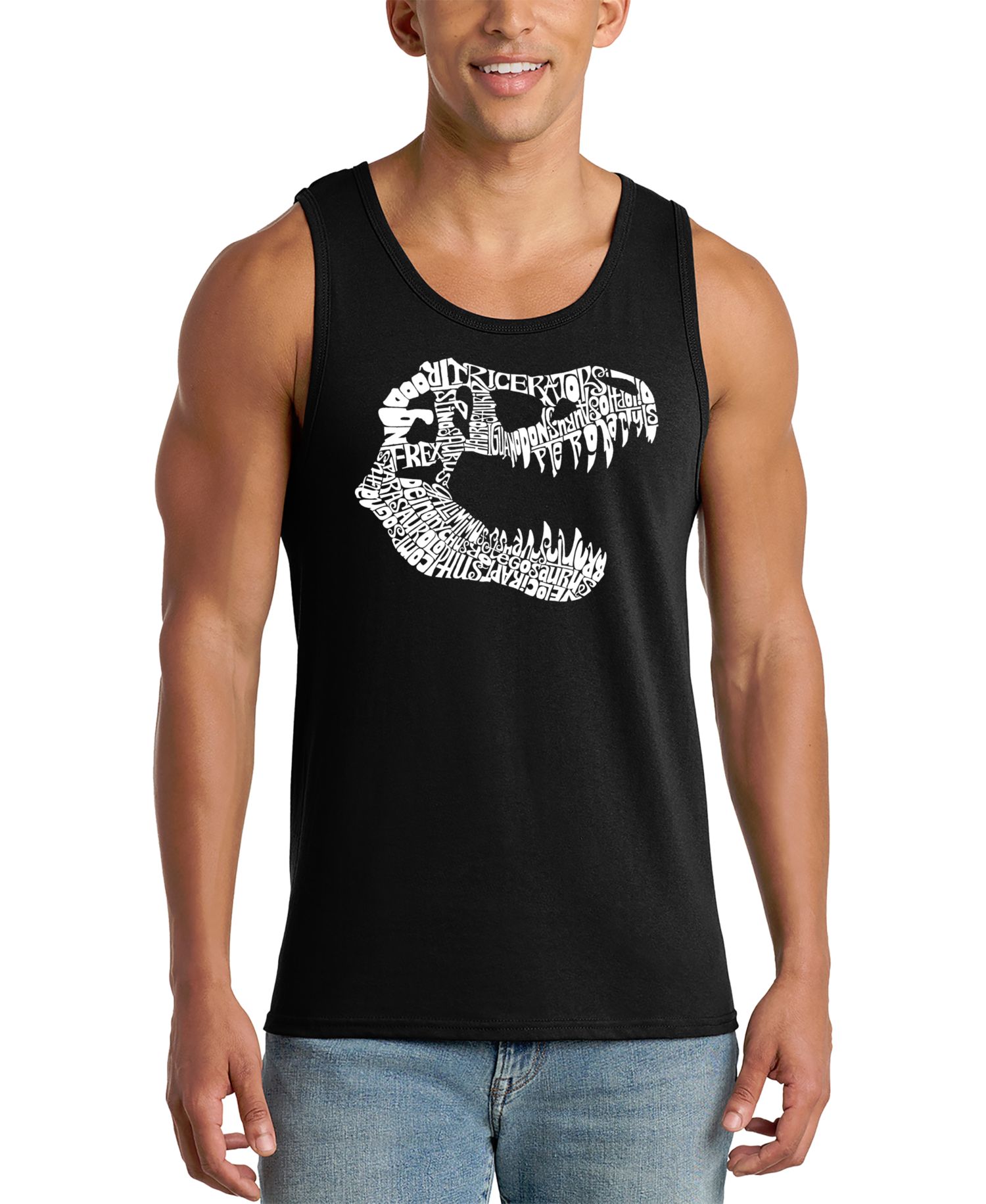 Men's T-Rex Skull Word Art Graphic Tank Top