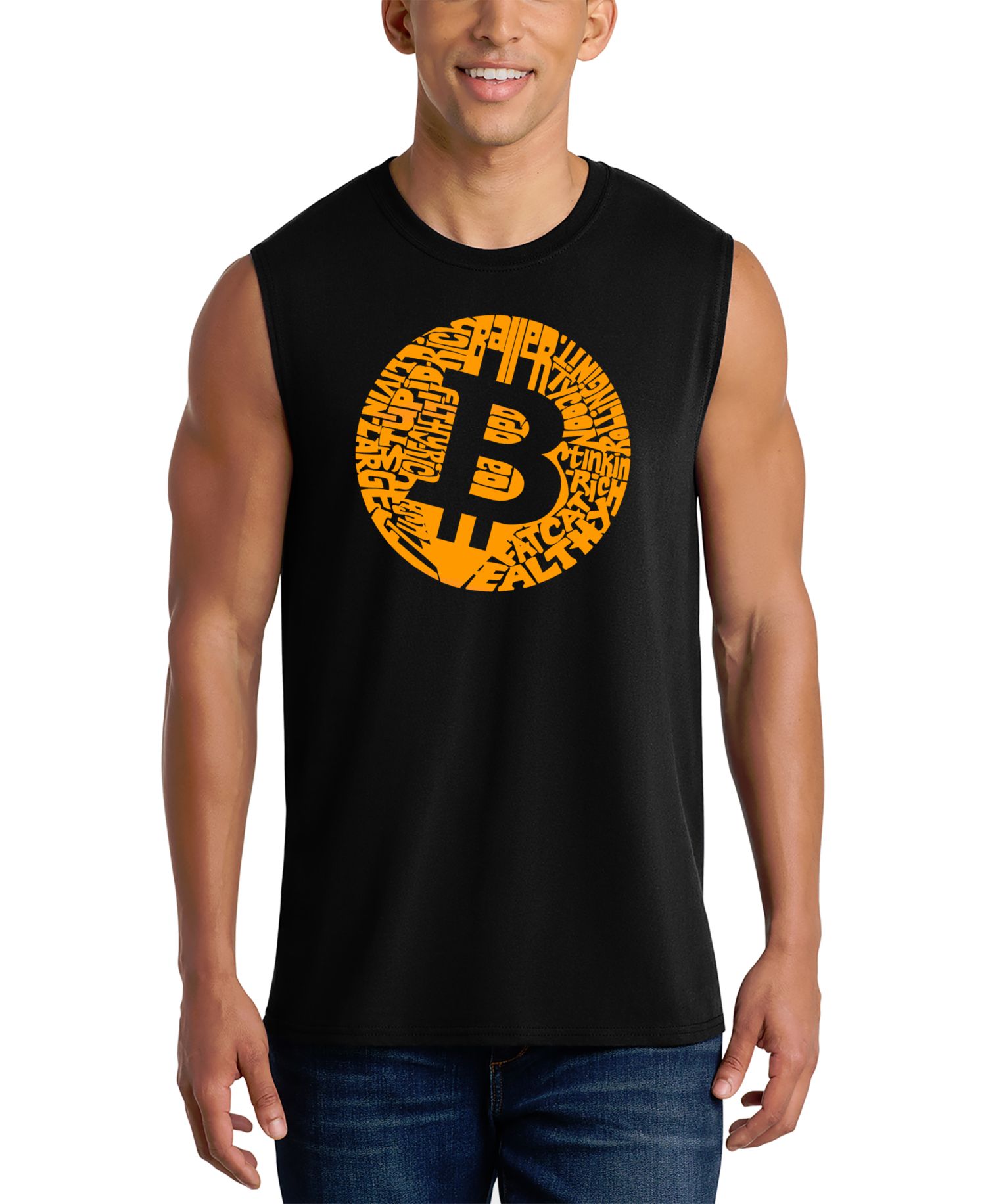 Men's Bitcoin Logo Word Art Graphic Tank Top
